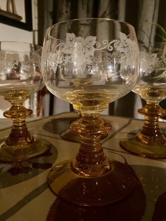 Image 1 of 6 verres Römer, jaunes, 0,2, verres à vin allemands vintage