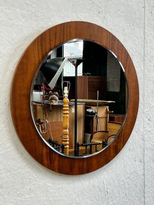 Vintage Danish Teak Mirror, Round, 1970s