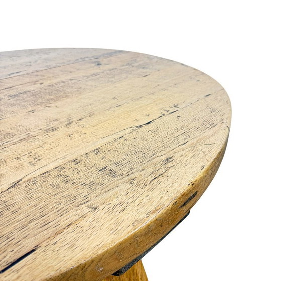 Image 1 of Rustic solid oak coffee table – round brutalist style – vintage European design