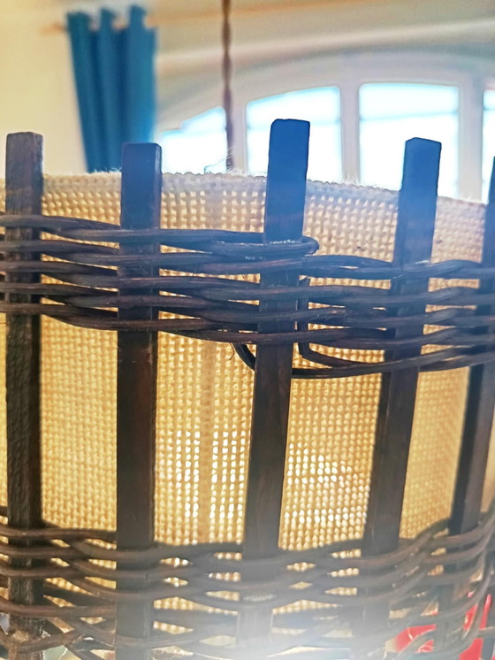 Image 1 of Lámpara colgante de madera y arpillera, 1970