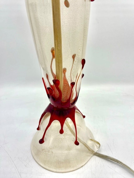 Large lampe de table verre Murano couleur Rubis Rigadin , Italie 1950