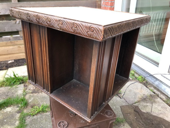 Image 1 of Vintage boekenmolen draaibaar met verlichting - rokers kastje