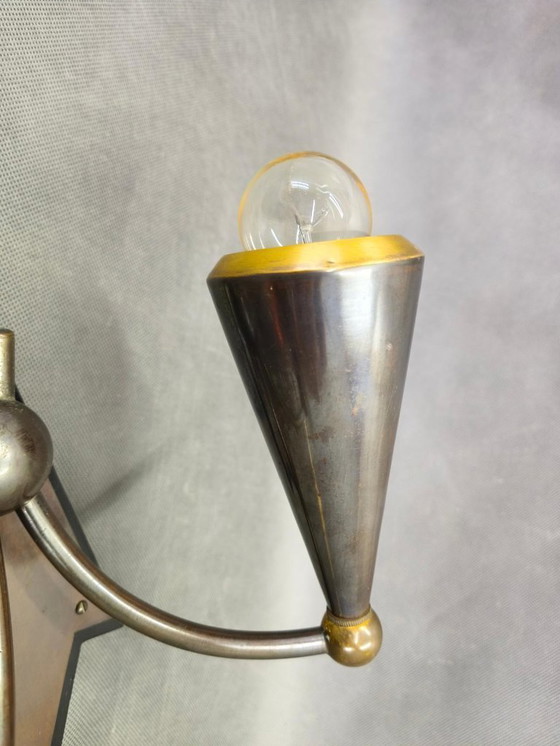 Image 1 of Applique murale Art déco cubiste tchèque, métal et bois, années 1930