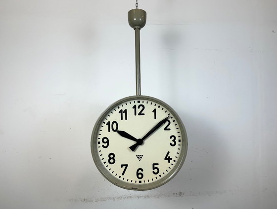 Image 1 of Large Industrial Double Sided Railway or Factory Clock from Pragotron, 1960s
