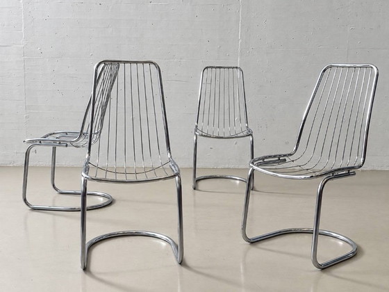 4 Cantilever Wire Chairs in Chrome, 1970s – Side chairs (photo 4 of 15)