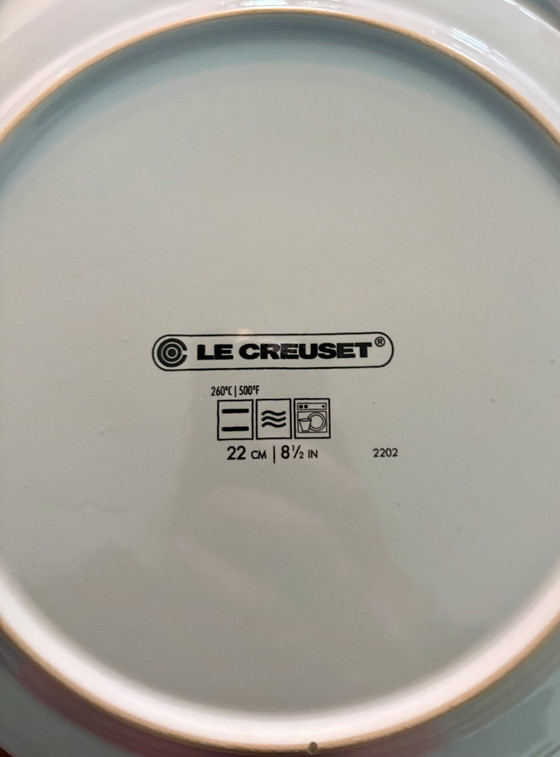 Image 1 of Juego de 6 platos Le Creuset azul claro para desayuno y cena (como nuevos).