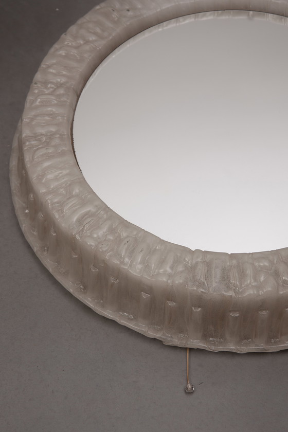 Image 1 of Large Pull-Out Round Lucite Backlit Make-Up Mirror by Hillebrand, Germany 1960's