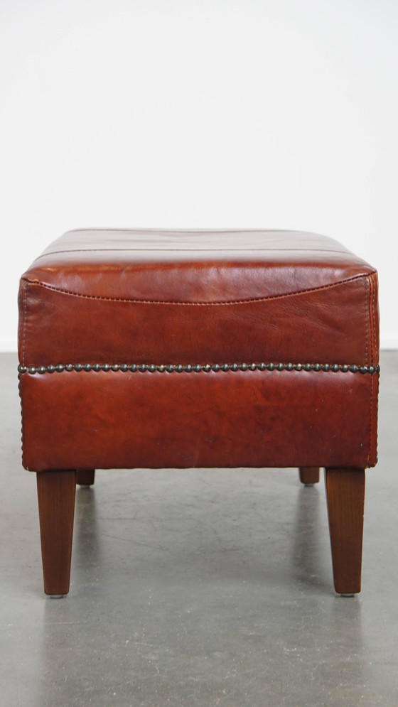 Image 1 of Cognacfarbener Hocker aus Rindsleder