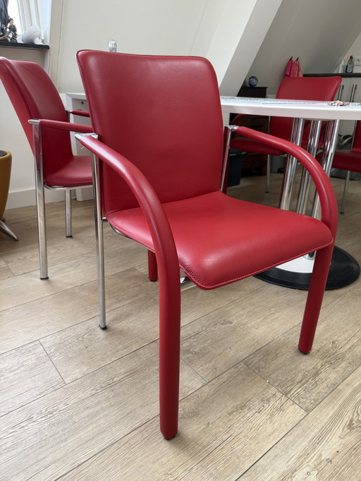 4x Leolux Cimaronne Esszimmerstühle Ferrari Rotes Leder