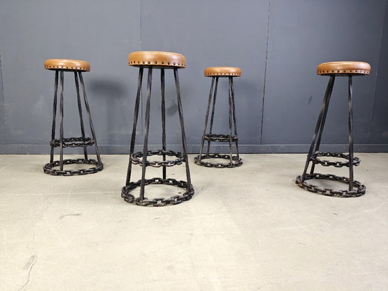 Image 1 of Brutalist chain link bar stools, 1970s - set of 4