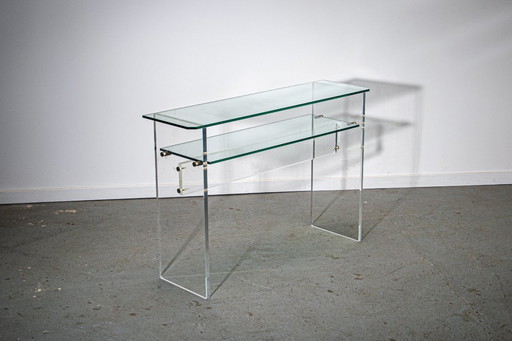 Glass and Lucite Console Table by Roche Bobois, Circa 1980