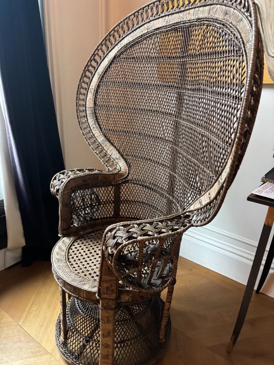 Image 1 of Vintage Rotan Pauwenstoel - jaren '70