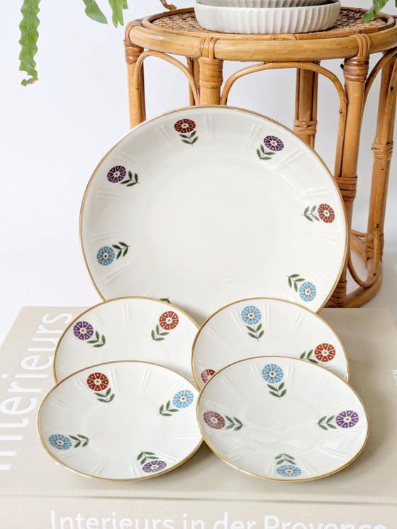 Image 1 of Set 4 Onderzetters + 1 Koekjesbord 1960 Bloemen Decor | Winterling Röslau Bavaria Porselein