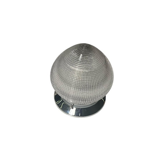 Small round Holophane prismatic glass wall or ceiling light with stainless steel base, Table lamps, Chrome (photo 9 of 9)