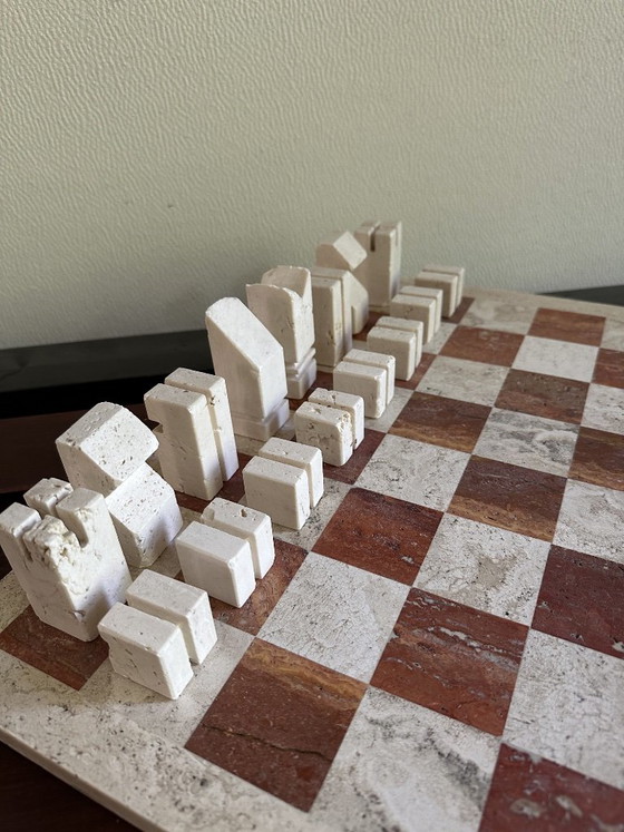Design Chess Set in two-tone Travertine, Angelo Mangiarotti, Decorative Objects, Beige, Modern (photo 4 of 15)