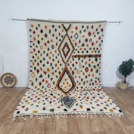 Tappeto Azilal berbero marocchino – 300 x 196 cm – Lana naturale – Design geometrico colorato