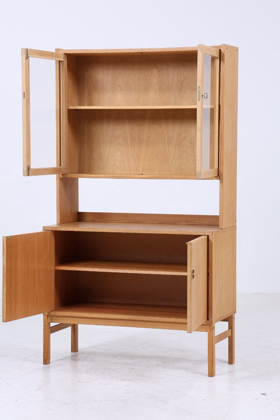 Image 1 of Vintage vitrinekast 60s | Mid Century glazen kast retro plank hout opslag #05-92