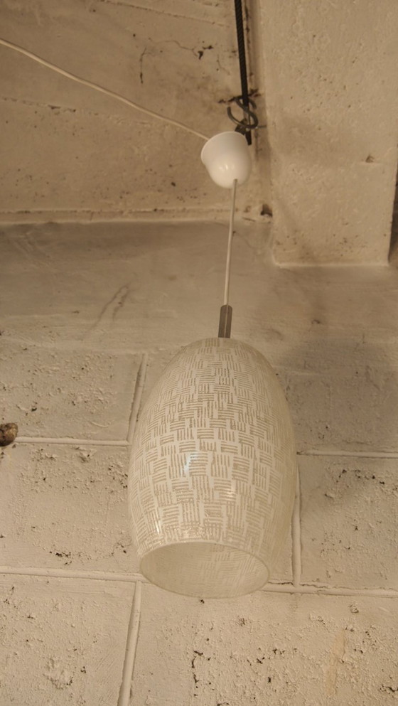 Image 1 of Lunel Pendant Light Frosted Glass Lantern Mid Century French Ceiling Lamp Style Vintage Geometric Lighting