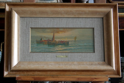 Remo Testa, paire de paysages, marine et campagne, milieu du 20e siècle, Italie