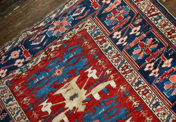 Image 1 of Handgemaakt antiek Kaukasisch Shirvan-tapijt 134 cm x 271 cm (4,4' x 8,9') jaren 1880 - 1B491