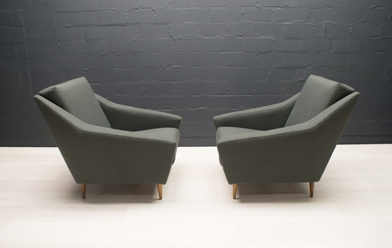 Image 1 of Set di poltrone in legno e tessuto di Eddie Harlis per Hans Kaufeld, anni '60