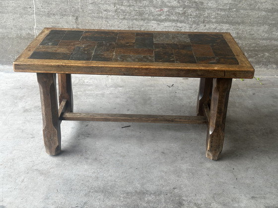 Couchtisch aus Eiche und Schiefer – 60er-70er Jahre – Couchtische, Wood, Stone (photo 4 of 14)