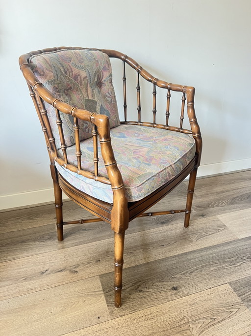 Vintage Hollywood regency stijl faux bamboo fauteuil