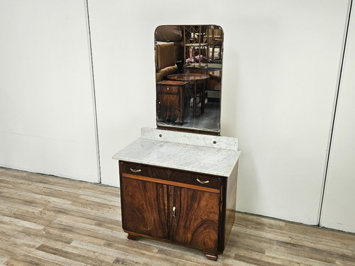 Art Decò dressing table with white marble and mirror
