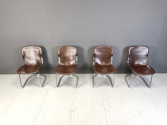 Image 1 of Chaises de salle à manger vintage par Willy Rizzo pour Cidue, ensemble de 4, 1970S