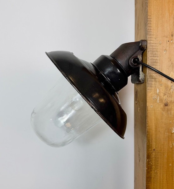 Vintage Industrial Black Enamel and Cast Iron Wall Lamp, 1960s, Wall lights, Metal, Glass (photo 2 of 15)