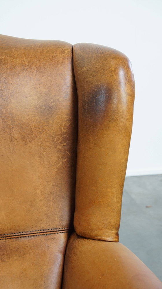 Image 1 of Vintage Oorfauteuil Gemaakt Van Schapenleer
