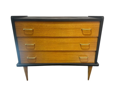 1950 Black Lacquered Oak Chest of Drawers