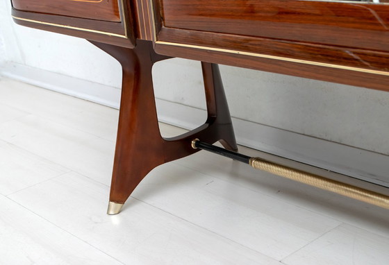 Image 1 of Cabinet de bar en acajou et laiton attribué à Gio Ponti, Italie du milieu du siècle, années 1950