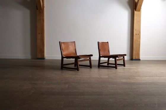 Image 1 of Paire de chaises Riaza en cuir cognac par Paco Muñoz pour la galerie Darro, Espagne, années 1960.