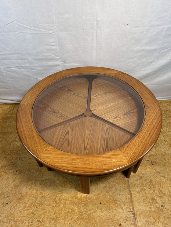 Image 1 of Mid-Century Retro Vintage Teak Round Coffee Table with 3 Nesting Side Tables by G Plan – 1960 Elegant Design | Functional Versa