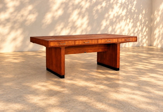 Vintage XL Desk | Clausen & Maerus | Eden | 1960s, Wood, Chrome, Brown (photo 12 of 14)