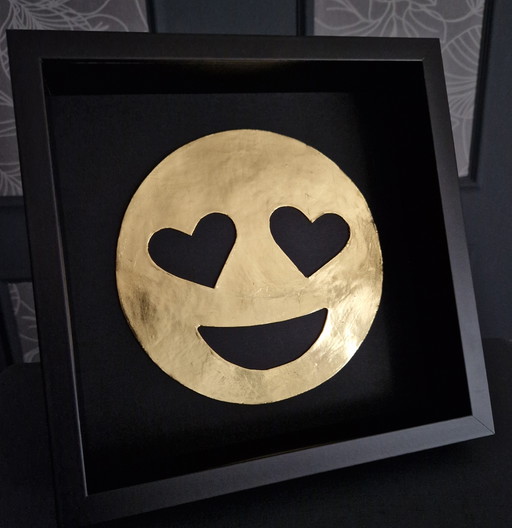 23ct Goud Verguld Kunstwerk "Love Smiley" in Lijst Gelimiteerde Editie