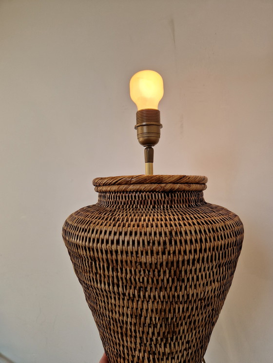 Image 1 of Vintage Wicker Boho Chic Table Lamp With