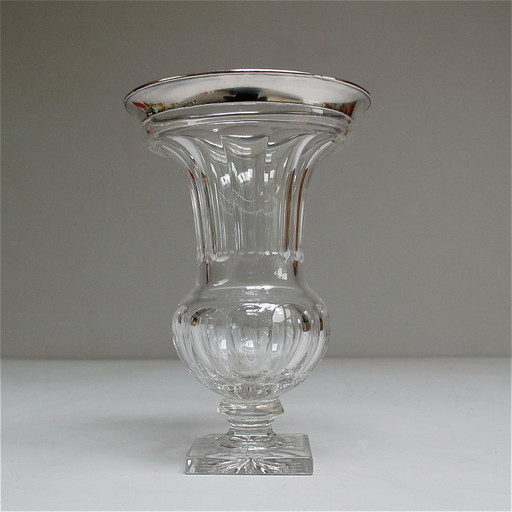 Urn-shaped crystal vase with solid silver rim, Gebrüder Kuhn