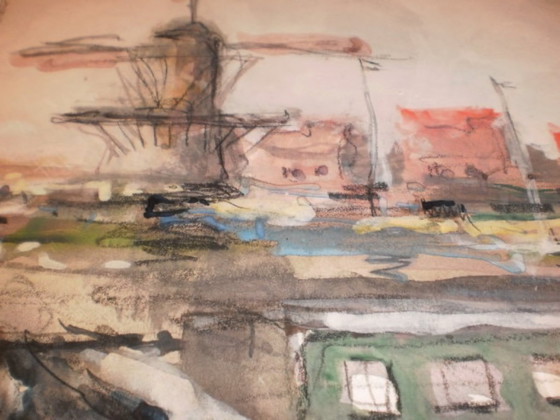 Image 1 of EVERT PIETERS (1856-1932) Harbor View Zeeland Mixed Media With Certificate