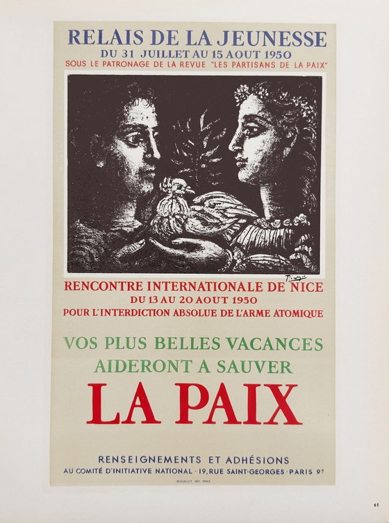 Image 1 of Pablo PICASSO AF 1950 - Affiche Relai de jeunesse 1959