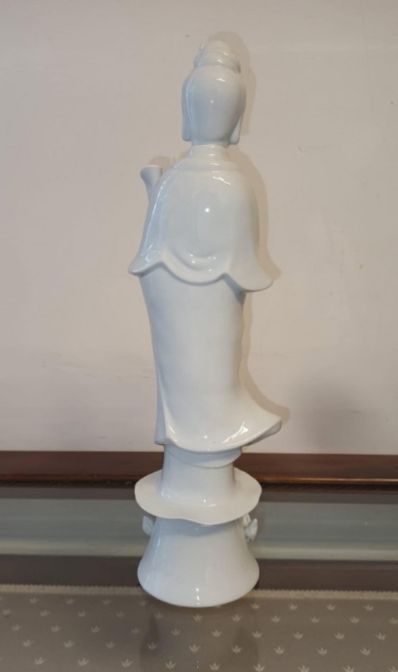 Image 1 of Statue Guanyin Vintage Blanc de Chine impeccable (30 cm) - État neuf des années 1960/1970