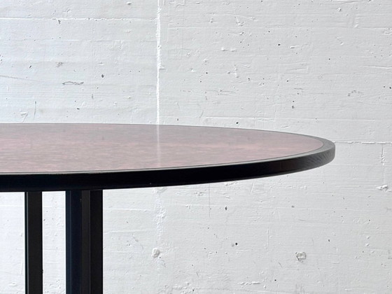 Image 1 of Round designer dining table made of thuja root veneer and steel, 1980s