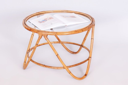 Gerestaureerde Bauhaus-salontafel van Marcel Breuer, chroom, eikenhout, Duitsland, jaren 1930. – Glass, Rattan