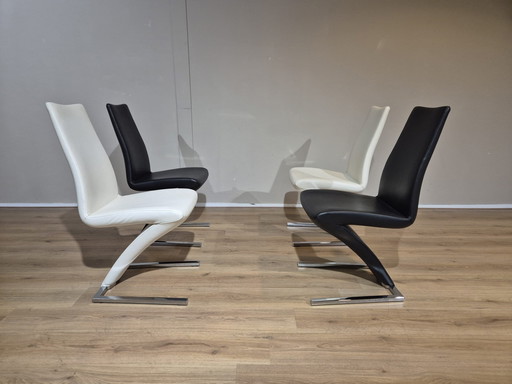 4x Rolf Benz 7800 Chaises de salle à manger - Noir - Blanc - Cuir - Etat neuf