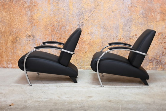 Image 1 of Sillón de diseño Gelderland 5470 retapizado en cuero negro