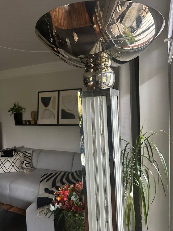 Image 1 of Lámpara de pie Art Déco “Grenoble” – varillas de cromo y cristal, 190 cm, pieza rara