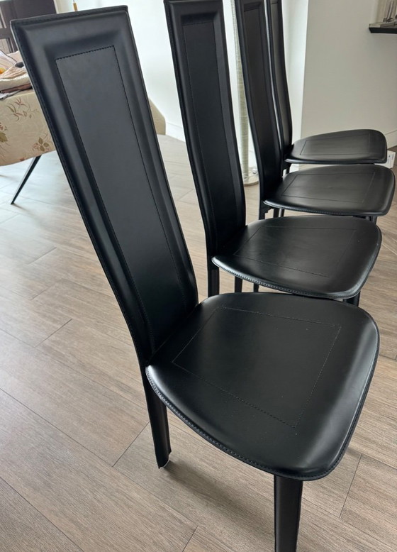 Image 1 of Selling 4 Roche Bobois black leather dining chairs