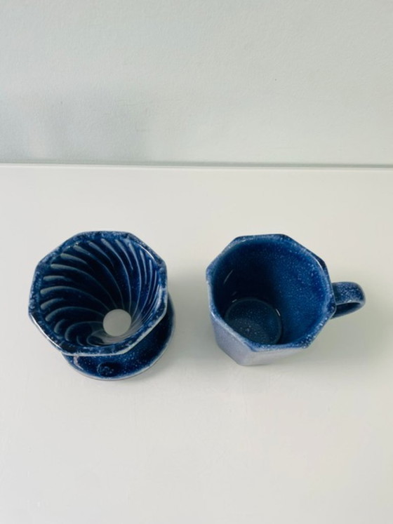Image 1 of Mug scandinave en céramique avec filtre à café – émail bleu