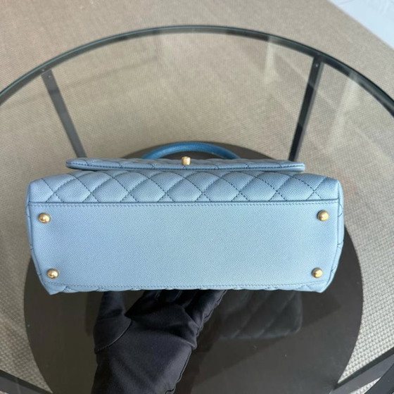 Image 1 of Chanel Coco Handle Medium - Caviar 29CM Quilted Sky Blue Gold Hardware Series 27